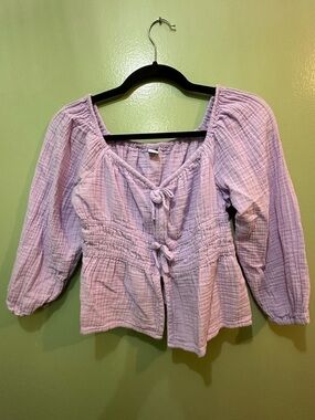 Old Navy Light Purple Tie-Front Peasant Top